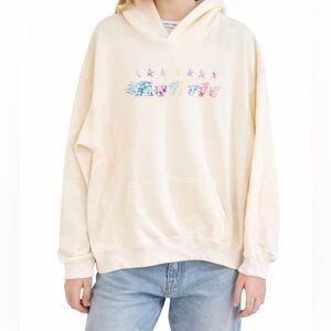 Aelfric Eden Cream Hoodie with rainbow graphics.
Viral, Trendy hoodie NWT Sz M